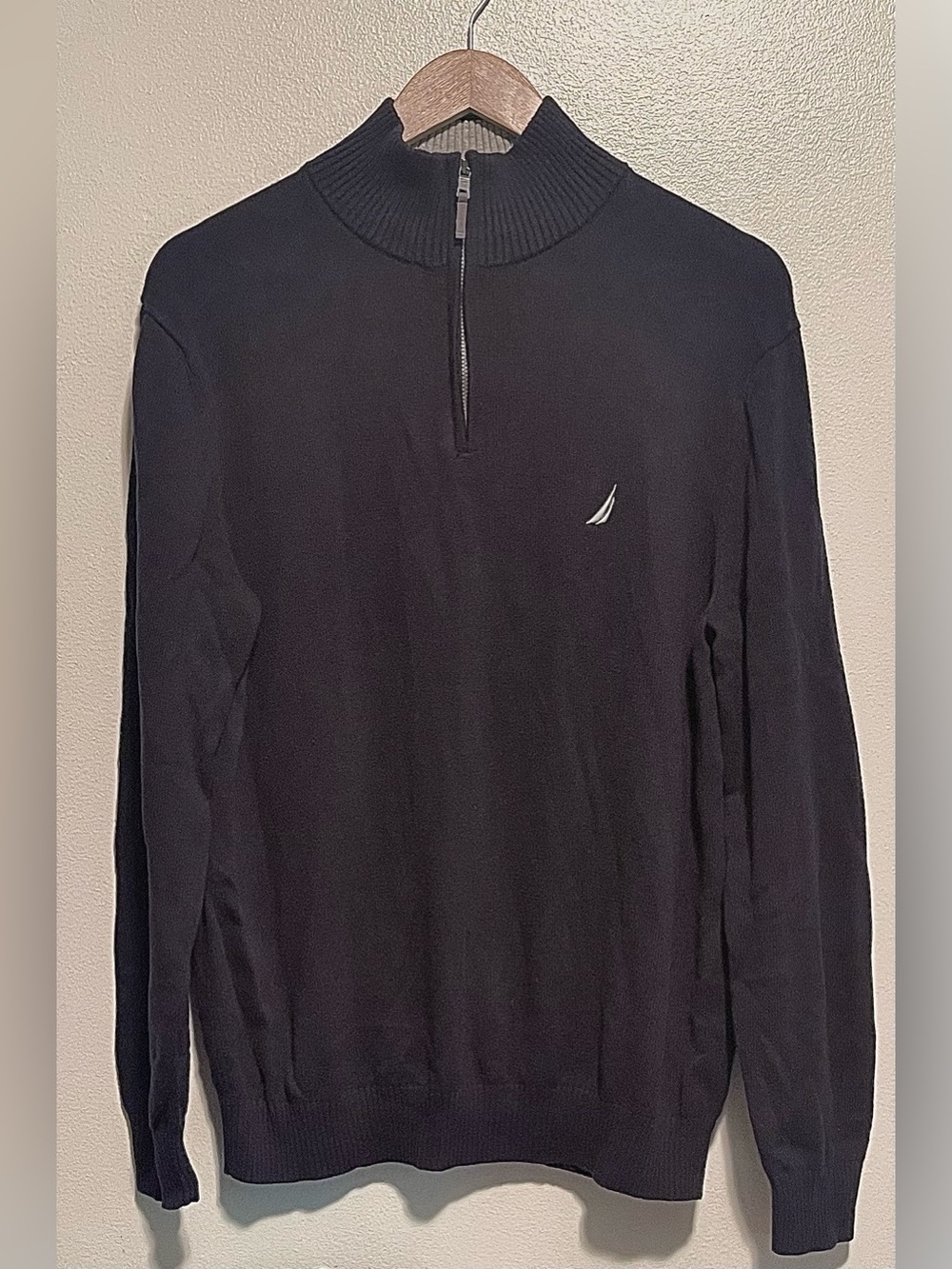 Men's Navy Blue Quarter-Zip Sweater with Embroidered Logo